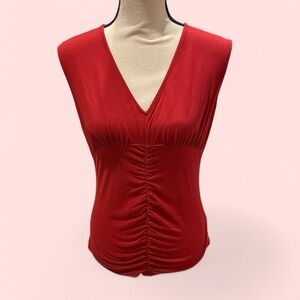 Cute Y2K cranberry BCBG soft stretchy ruched top vneck slinky Valentine’s Day